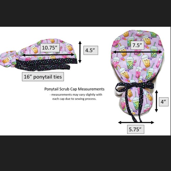 New Womens Polka Dot Ponytail Scrub Cap, Purple Blue Dots on Black - Picture 4 of 7